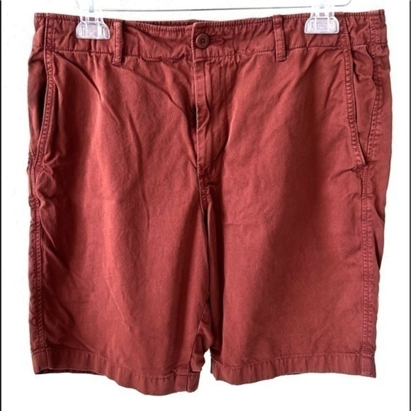 Uniqlo rust brown chino flat front 9” inseam shorts Sz M (W30-33) - Picture 2 of 7